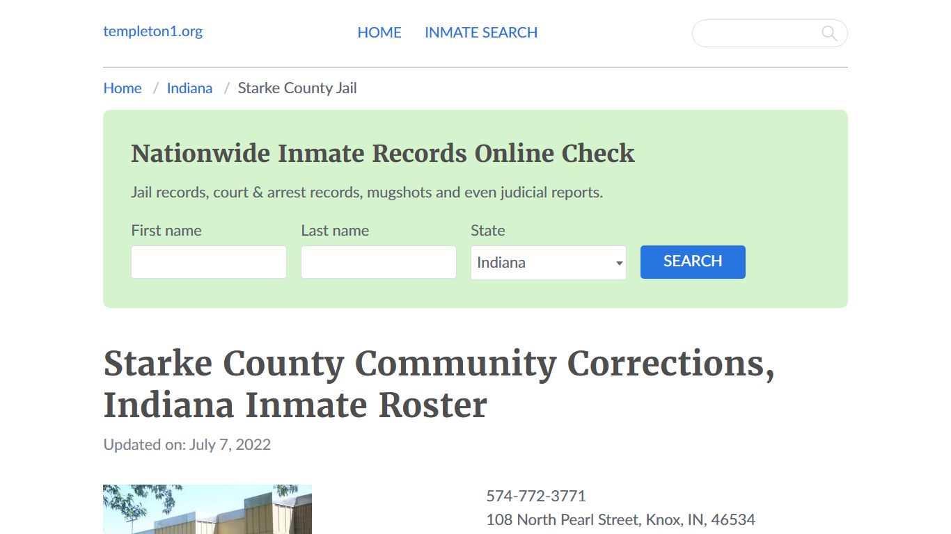 Starke County Community Corrections, Indiana Inmate Roster